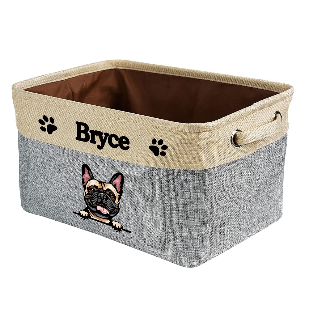 Foldable Storage Basket with Cute French Bulldog Print - Collapsible Fabric Pet Toy Organizer Bin with Handles for Home, Closet & Shelf Organization - Grey & White - Perfect for Pet Lovers' Bedroom & Nursery Storage