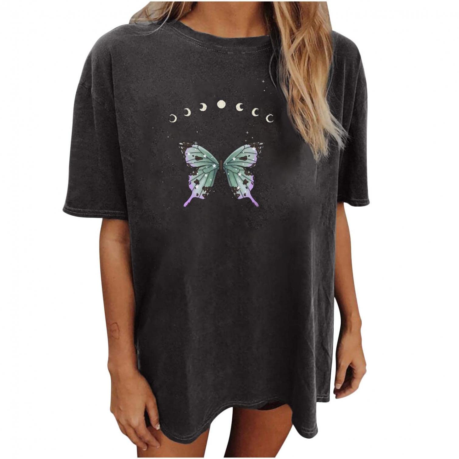 Women's Summer Graphic Tees - Butterfly Printed Crew Neck T-Shirts | Retro Style Comfortable Casual Tops for Daily Wear | Perfect for Beach Outings, Music Festivals & Weekend Hangouts