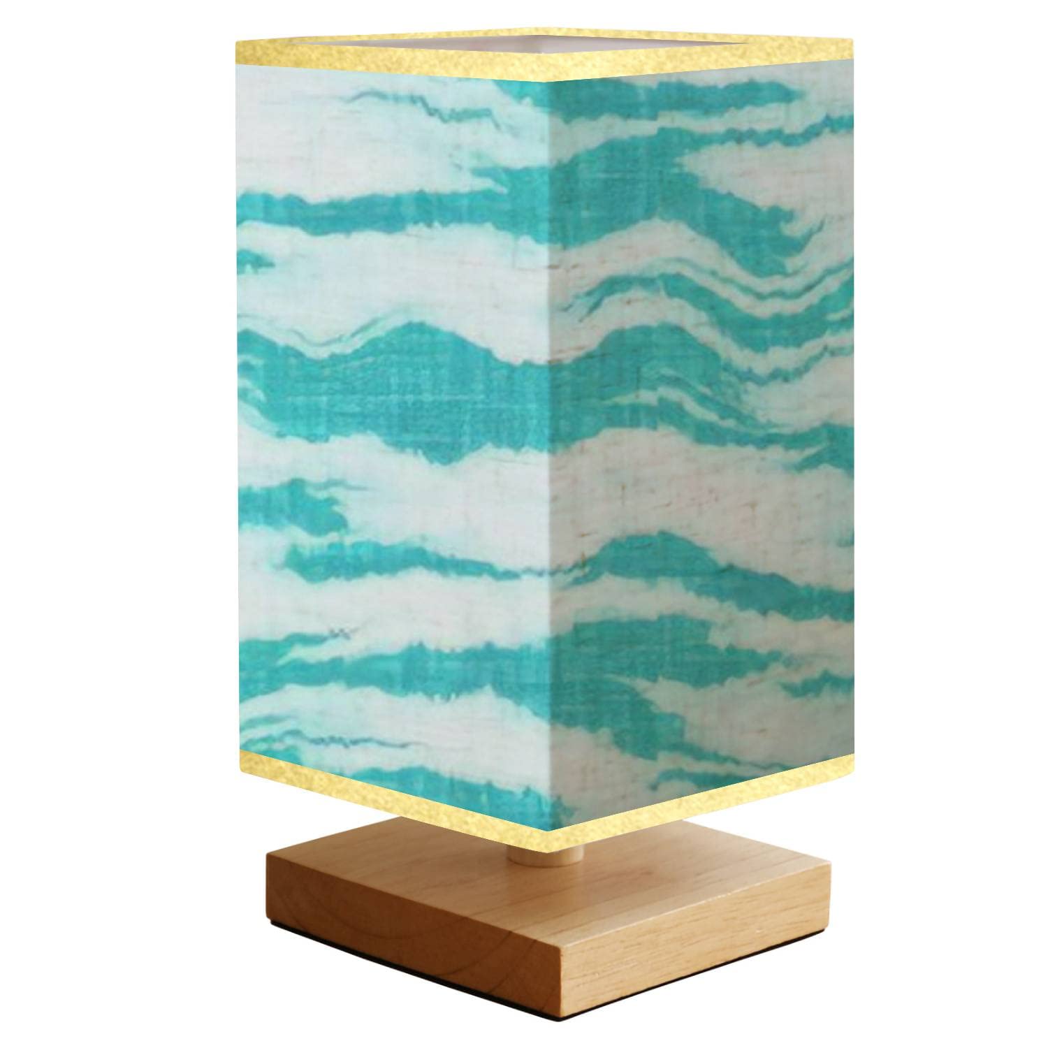 Remote Control Wooden Desk Lamp with Square Fabric Shade - 16 Color Changing LED Nightstand Light in Soft Aegean Teal Blue & Seamless Liquid Flow Design | Perfect for Bedroom, College Dorm, Office & Reading Nook