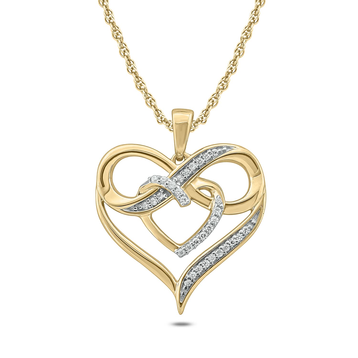 1/10ct Natural Diamond Double Heart Infinity Pendant Necklace for Women - 10K Gold Heart Infinity Necklace Jewelry Gift (Pink/White/Yellow Gold) | Romantic Anniversary, Valentine's Day & Birthday Gift for Her