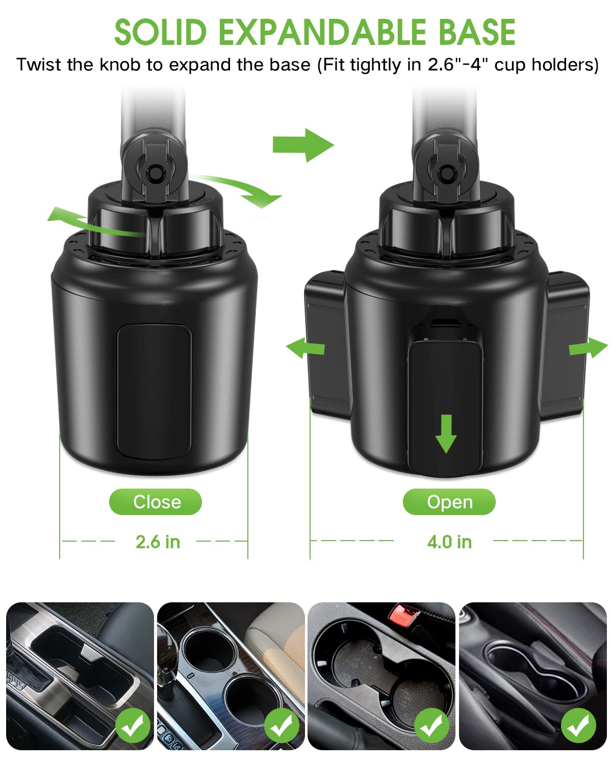 2025 Upgraded Universal Car Cup Phone Holder - No Shaking Expandable Base for iPhone Samsung All Smartphones (1 Pack) | Perfect for Road Trips, Commuting & Hands-Free Driving