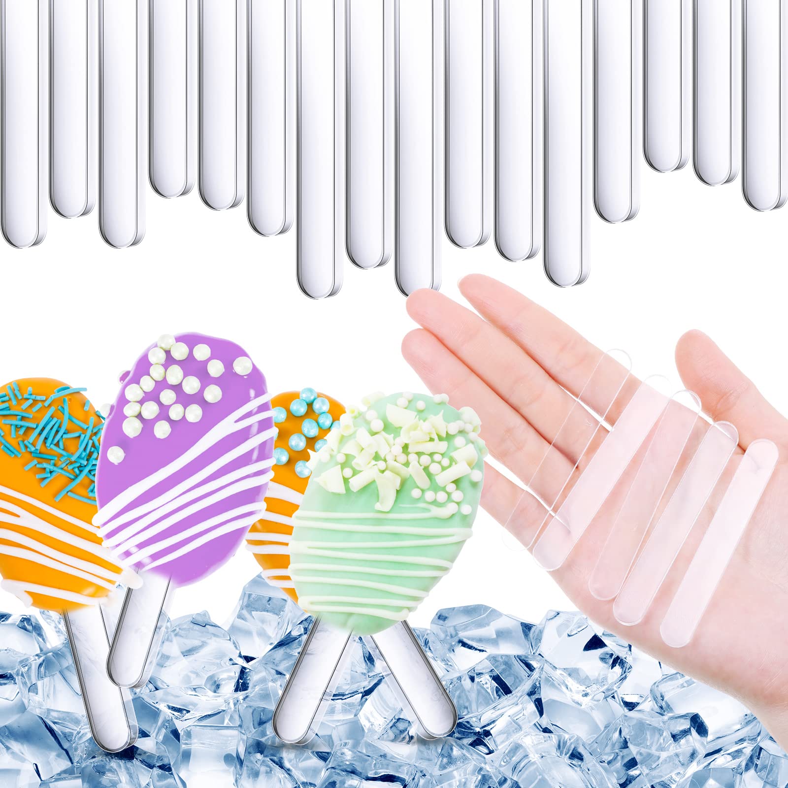 120 Pieces Mini Acrylic Cakesicle Sticks - 2.76 Inch Ice Bar Sticks for DIY Cake Pops, Candy Apples, Dessert Decorations & Craft Projects (Clear, Basic Style)