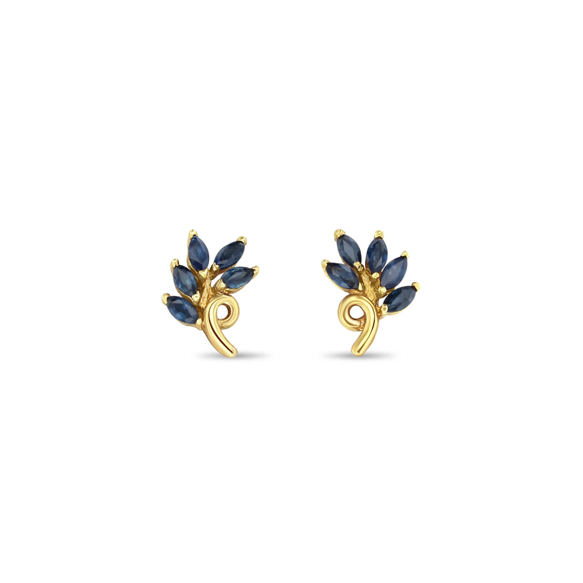 14K Yellow Gold Sapphire Marquise Leaf Stud Earrings – Elegant Nature-Inspired Jewelry for Women, Perfect for Parties, Weddings & Everyday Wear