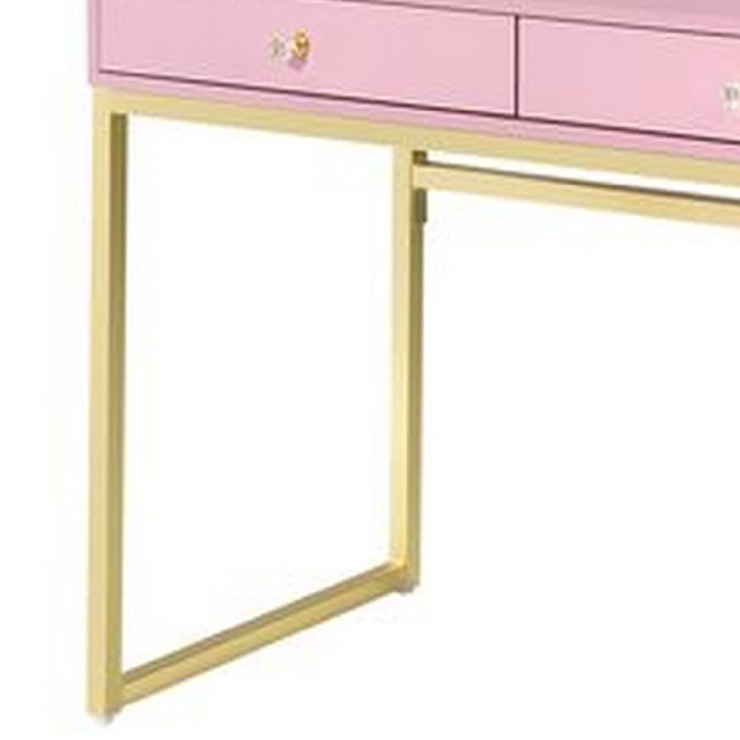 Elegant Pink and Gold Vanity Desk with Removable Mirror & Open Metal Frame - Perfect for Bedroom Makeup & Dressing Table Organization