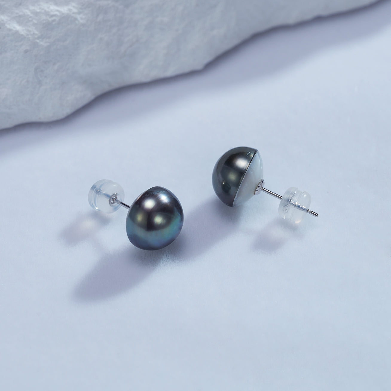 18K Gold Tahitian Pearl Stud Earrings - DOME Setting | Elegant Jewelry for Women, Perfect for Weddings, Parties & Special Occasions