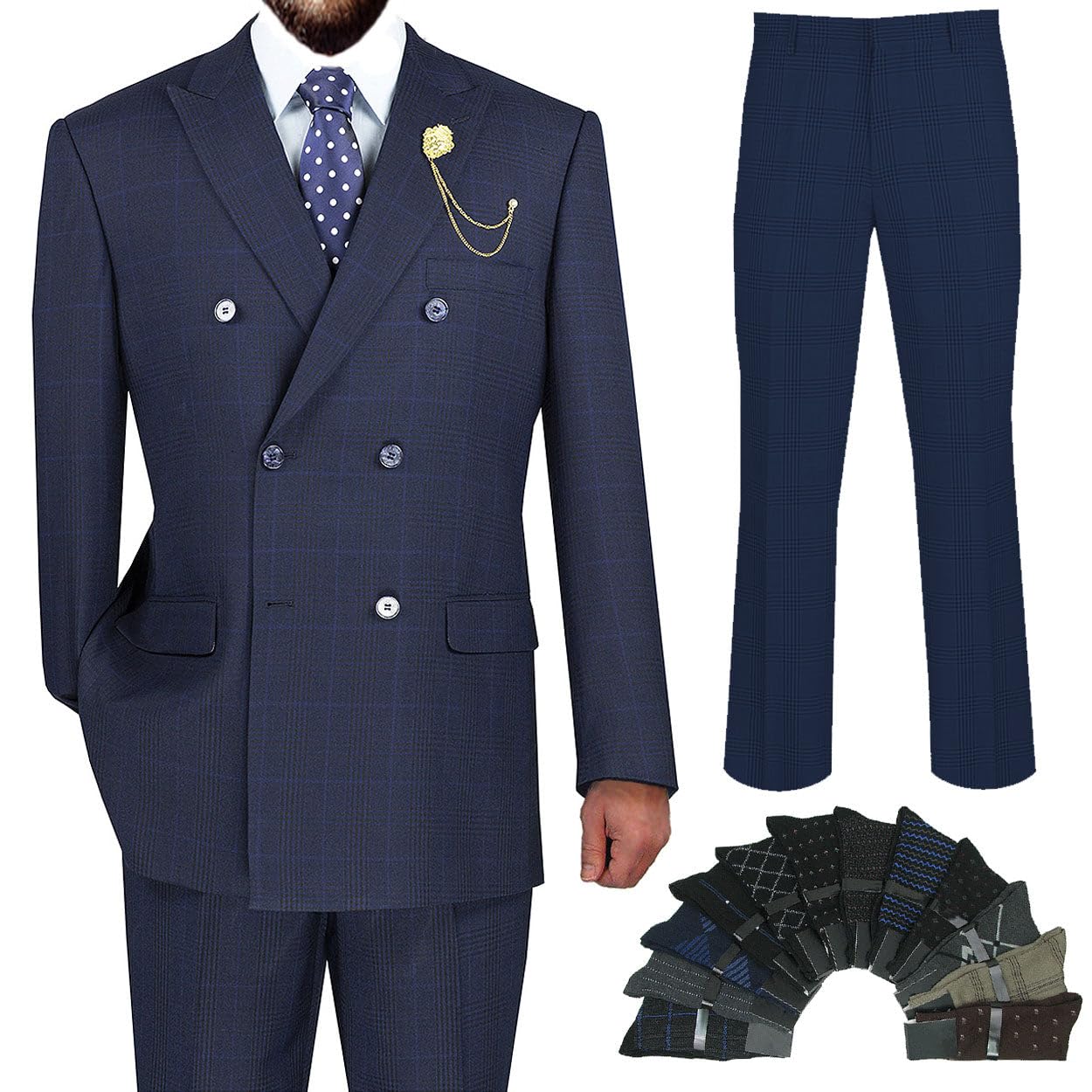 Premium Hand Tailored 2-Piece Men's Glen Plaid Suit Set - Classic Blazer & Dress Pants with Bonus Socks | Formal Business Attire, Wedding & Special Occasion Outfit