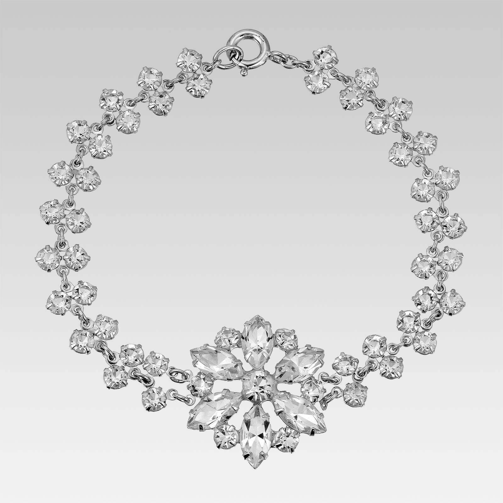 1928 Jewelry Austrian Crystal Flower Link Bracelet 7.5 Inches - Elegant Vintage Style Jewelry for Women, Perfect for Weddings, Parties & Special Occasions