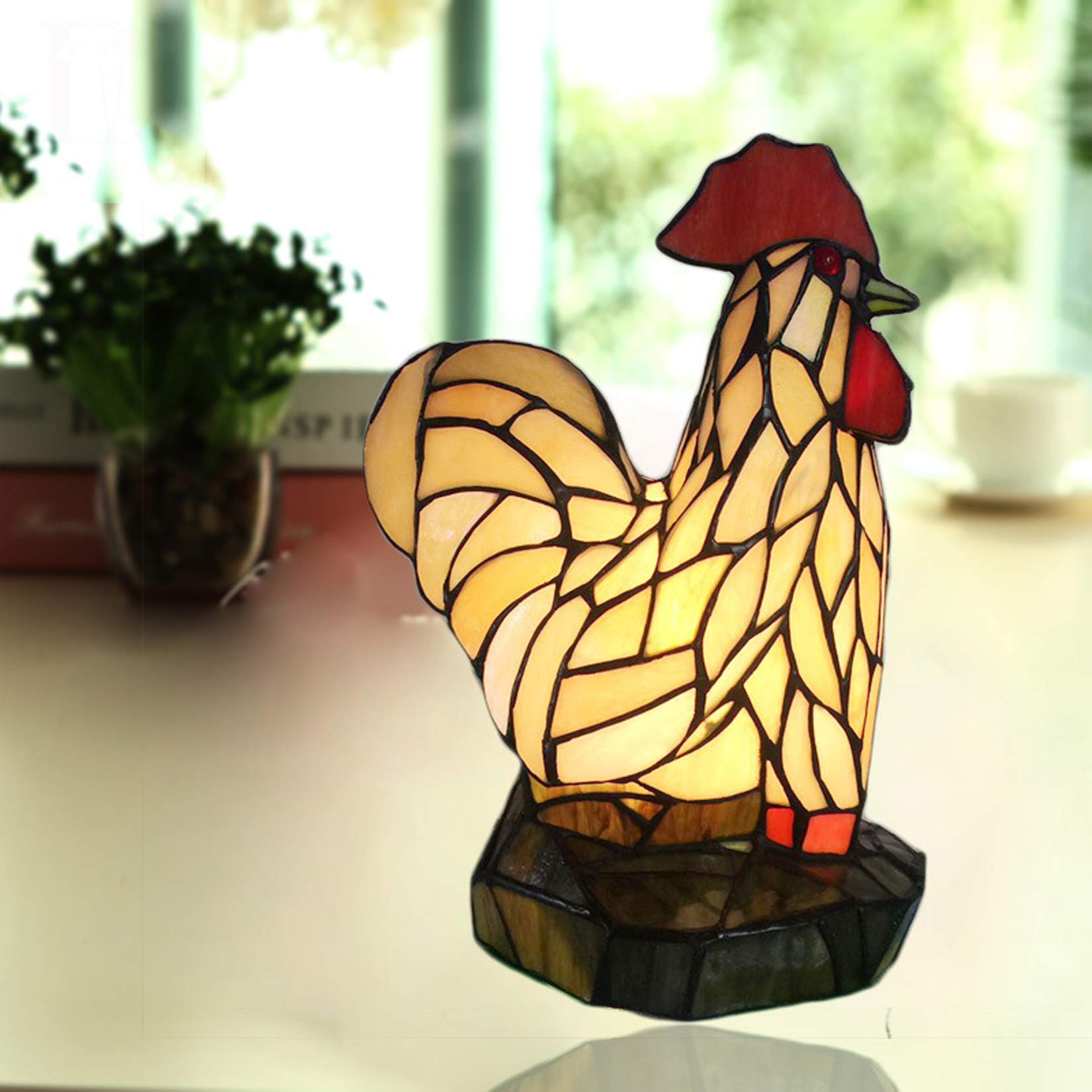 Vintage Tiffany Style Table Lamp - Stained Glass Rooster Design, 9