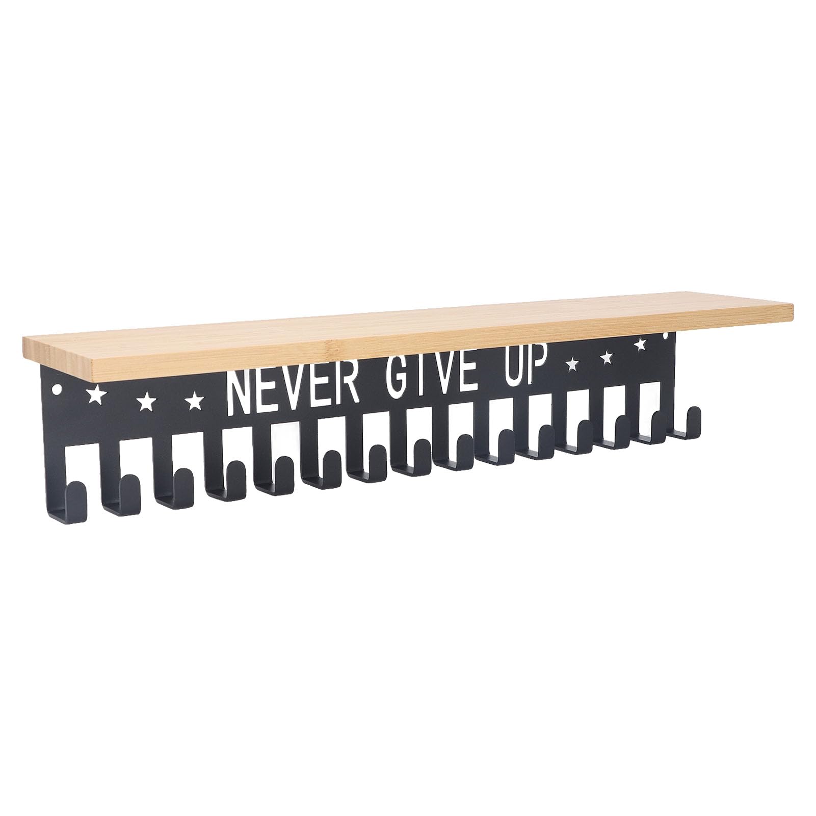 Metal Award Display Trophy Shelf with 20 Hooks - Wall Mounted Wooden Medal Holder for Sports Awards, Office Recognition & Home Decor