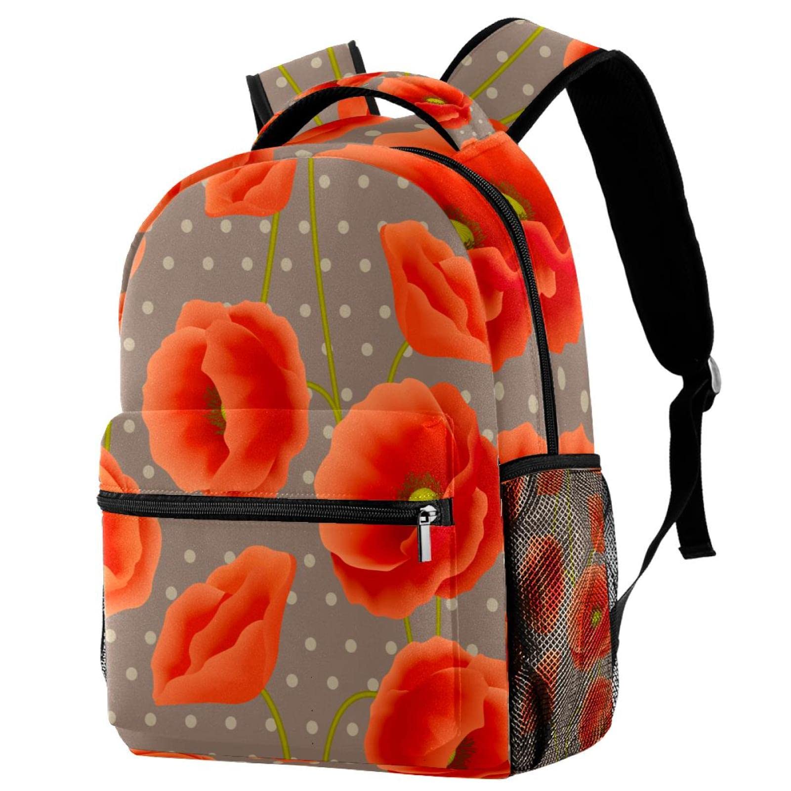 Red Poppy Floral Backpack for Kids & Women - Lightweight School Bookbag for Daily Use