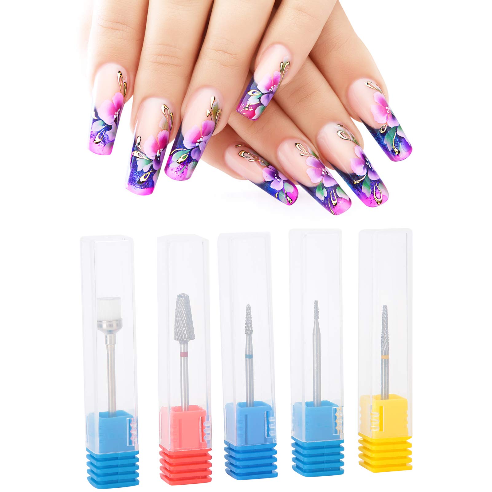 5pcs Tungsten Steel Nail Drill Bits Set - 3/32 Inches Professional Manicure Tools for Acrylic & Gel Nails, Cuticle Removal & Nail Filing - Perfect for Electric Nail Drill Machines - At-Home Salon & Professional Nail Care