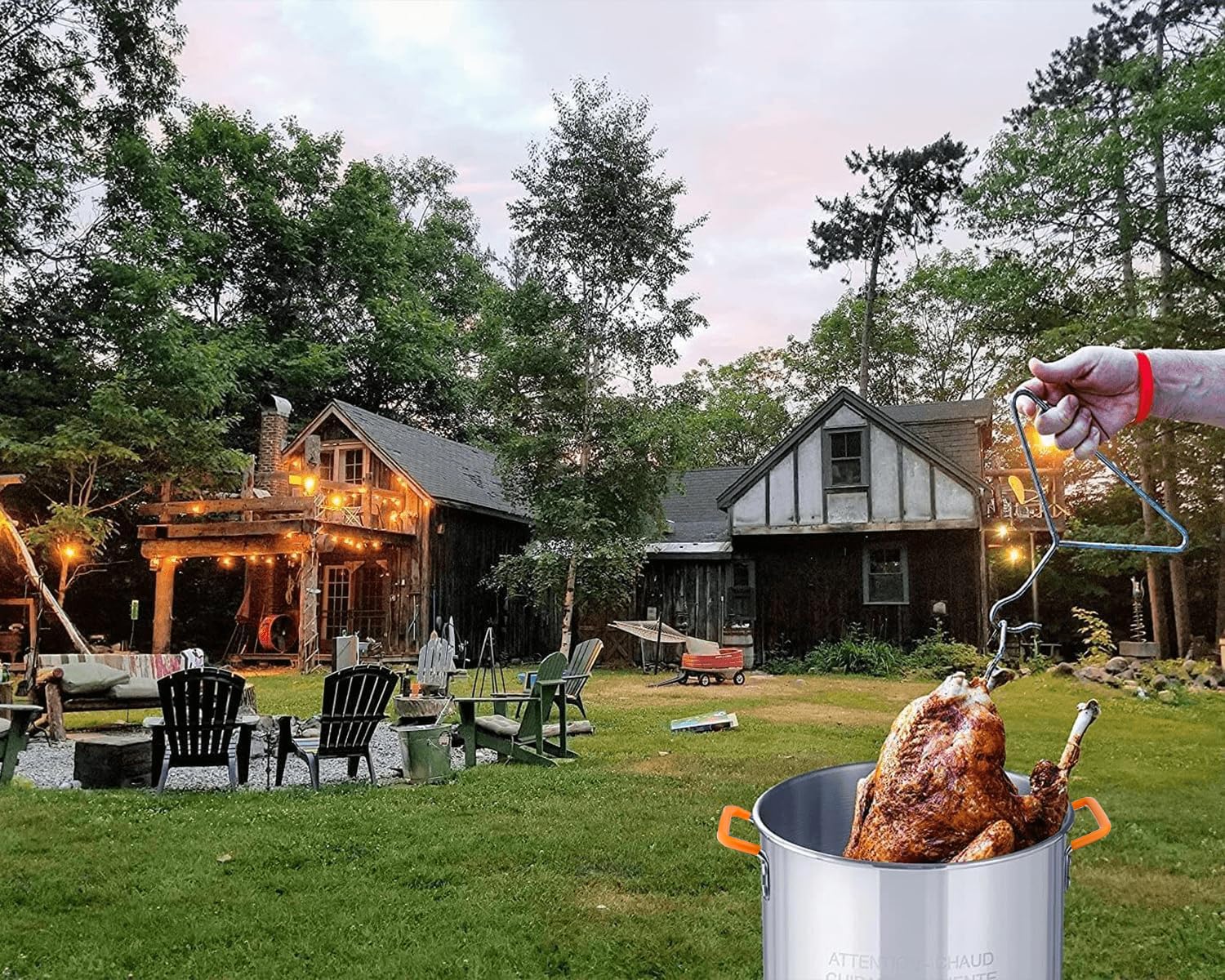 30QT & 10QT Deep Turkey Fryer Set with Basket - Seafood Boil Pot, Crawfish Boiler Kit with Large Steamers & 54,000BTU High Output Burner for Outdoor Cooking, Camping, Thanksgiving Parties, Backyard Gatherings and Family BBQs