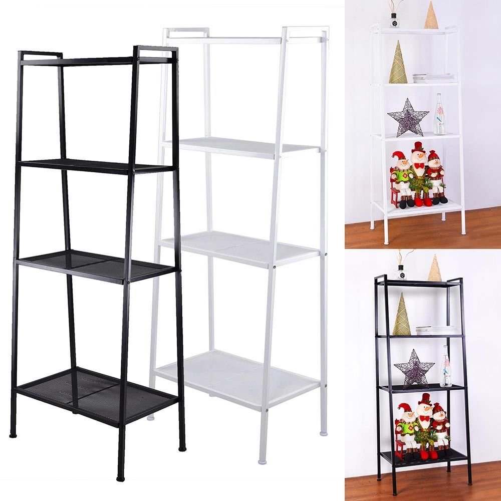 4-Tier Metal Ladder Shelf - Wire Mesh Bookshelf for Office, Living Room, Balcony & Bedroom - Space-Saving Storage Solution in Ivory White - Perfect for Small Spaces & Home Organization