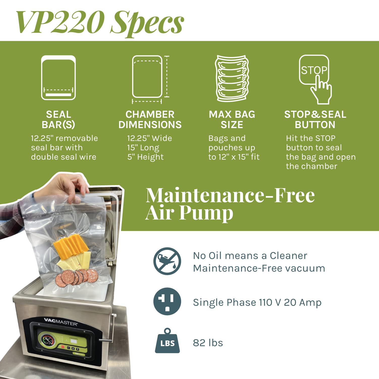 VacMaster VP220 Commercial Chamber Vacuum Sealer Machine - 110V Heavy Duty for Sous Vide Cooking, Liquid & Powder Food Preservation, Long-Term Storage | Maintenance-Free Air Pump with 12.25