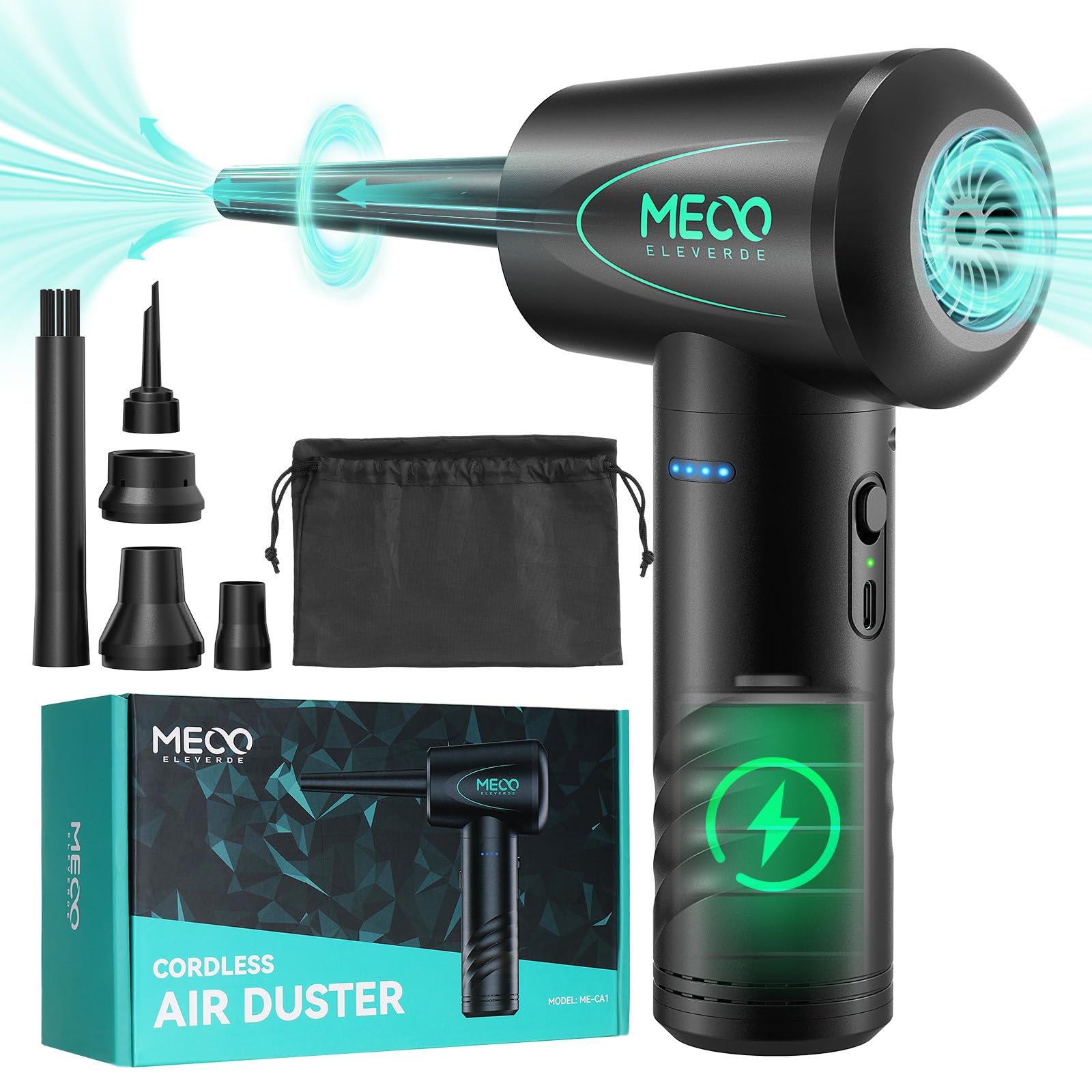 Electric Air Duster for Electronics - 100,000 RPM Cordless Compressed Air Blower, Reusable Keyboard Cleaner for PC, Laptop, Home & Office - 2-Hour Fast Charge - Perfect for Cleaning Computers, Keyboards, Electronics & Hard-to-Reach Areas