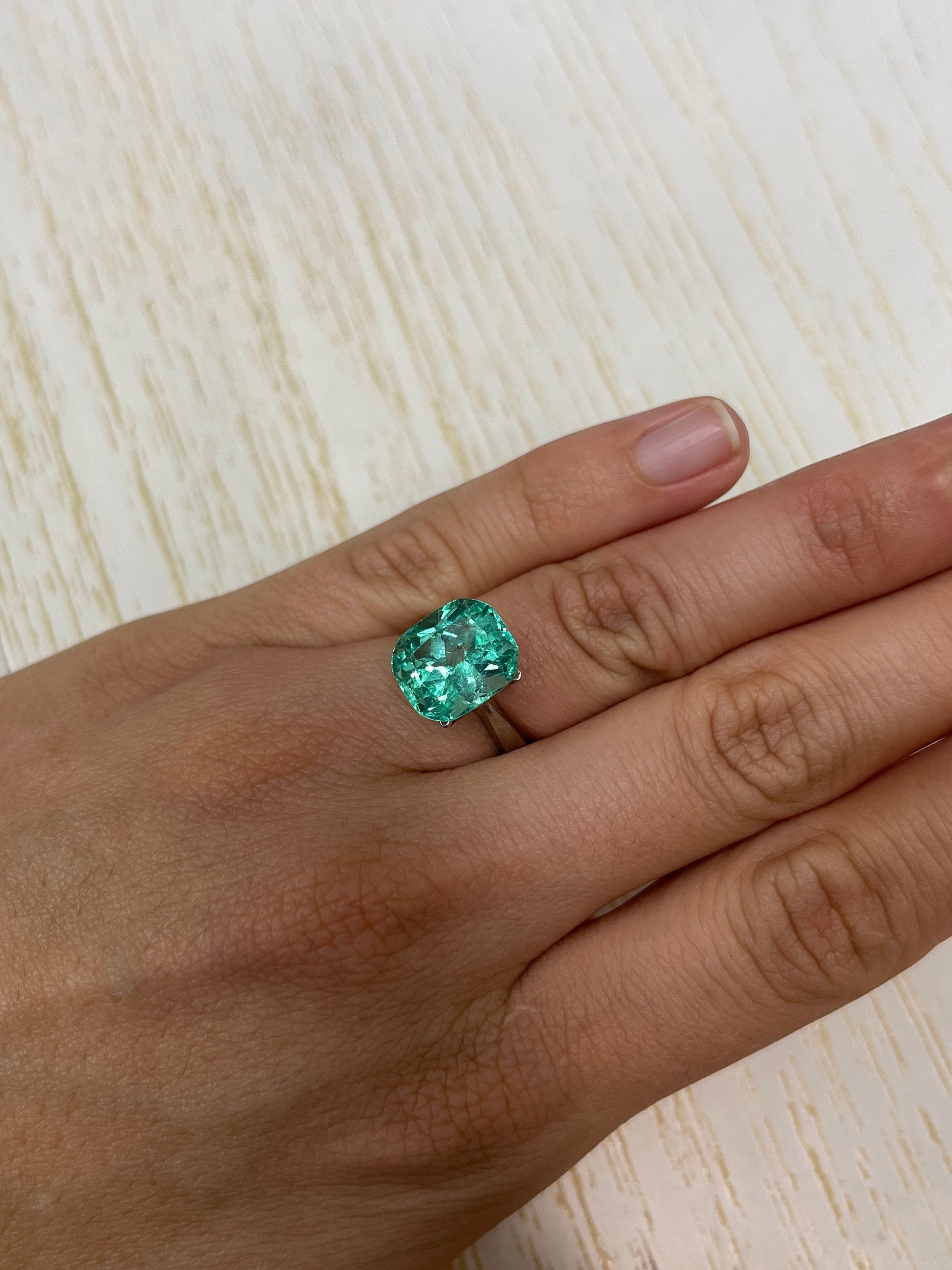 7.13 Carat 13x11mm Natural Colombian Emerald Loose Gemstone - Vivid Bluish Green Cushion Cut for Jewelry Making, Engagement Rings & Collector's Pieces