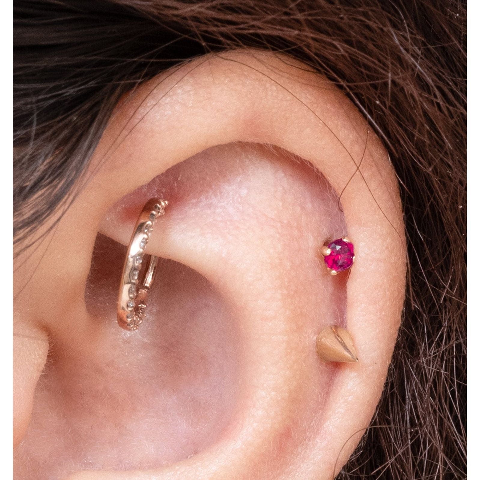 14K Solid Yellow Gold Ruby Cartilage Flat Back Stud Earrings - Perfect for Everyday Wear, Gifts & Special Occasions