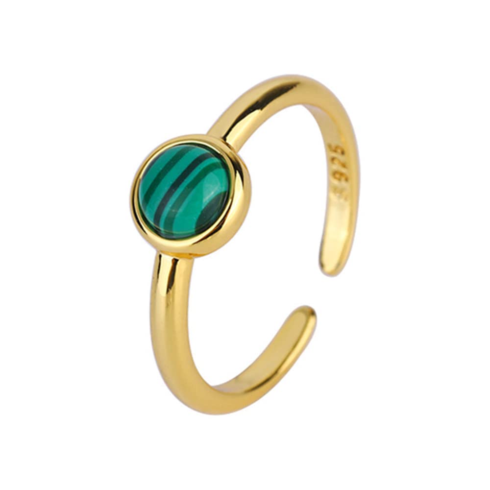 Malachite Statement Ring for Women - Adjustable Silver Plated Stacking Band, Minimalist Thin Tail Eternity Promise Wedding Jewelry Gift for Her | Perfect for Everyday Wear, Special Occasions & Bridal Stacking