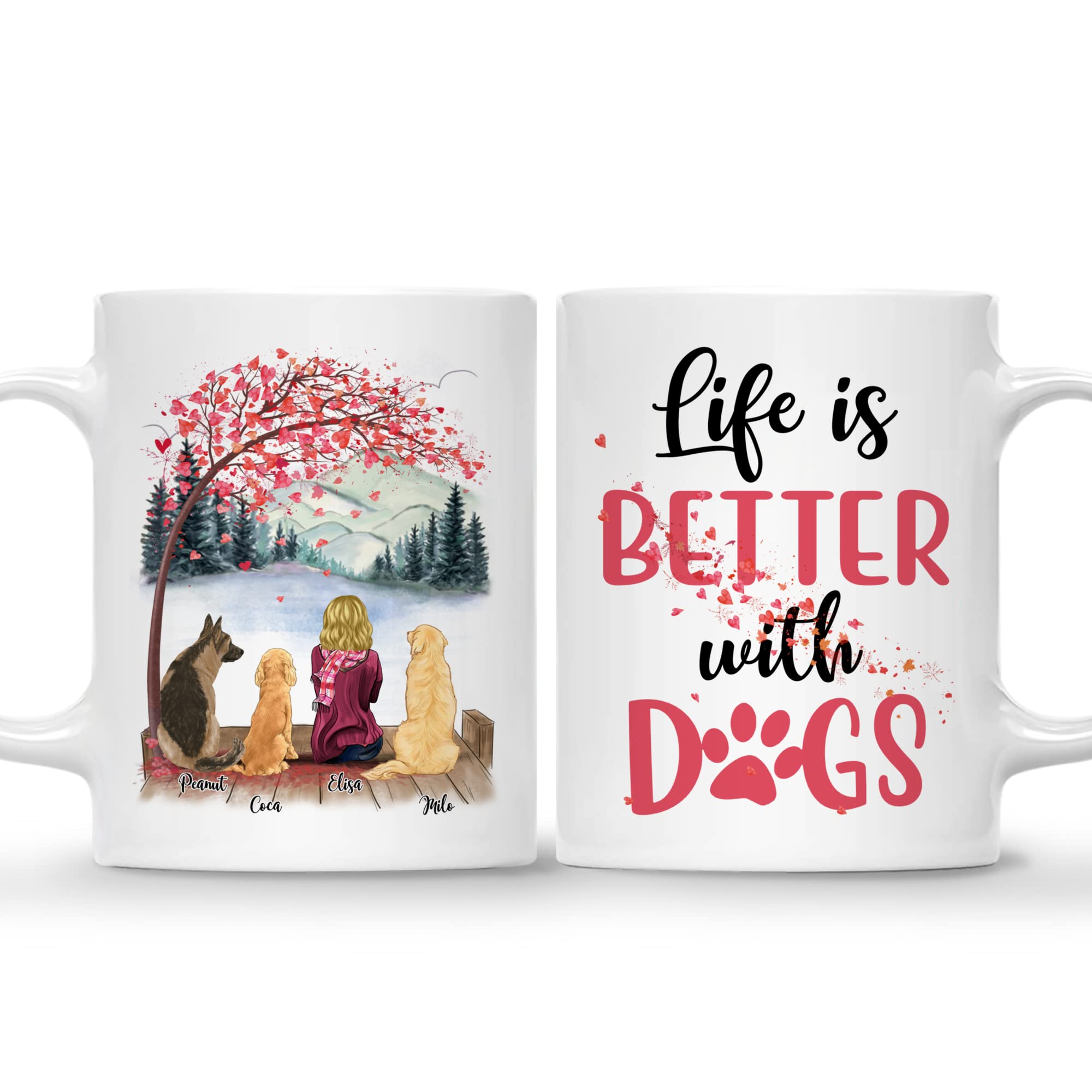 Custom Dog Lover Mug - Personalized Pet Coffee Cup for Dog Moms & Pet Lovers | Memorial Gift with 3 Dogs Design | Perfect for Coffee, Tea & Office Use | Life Is Better With Dogs