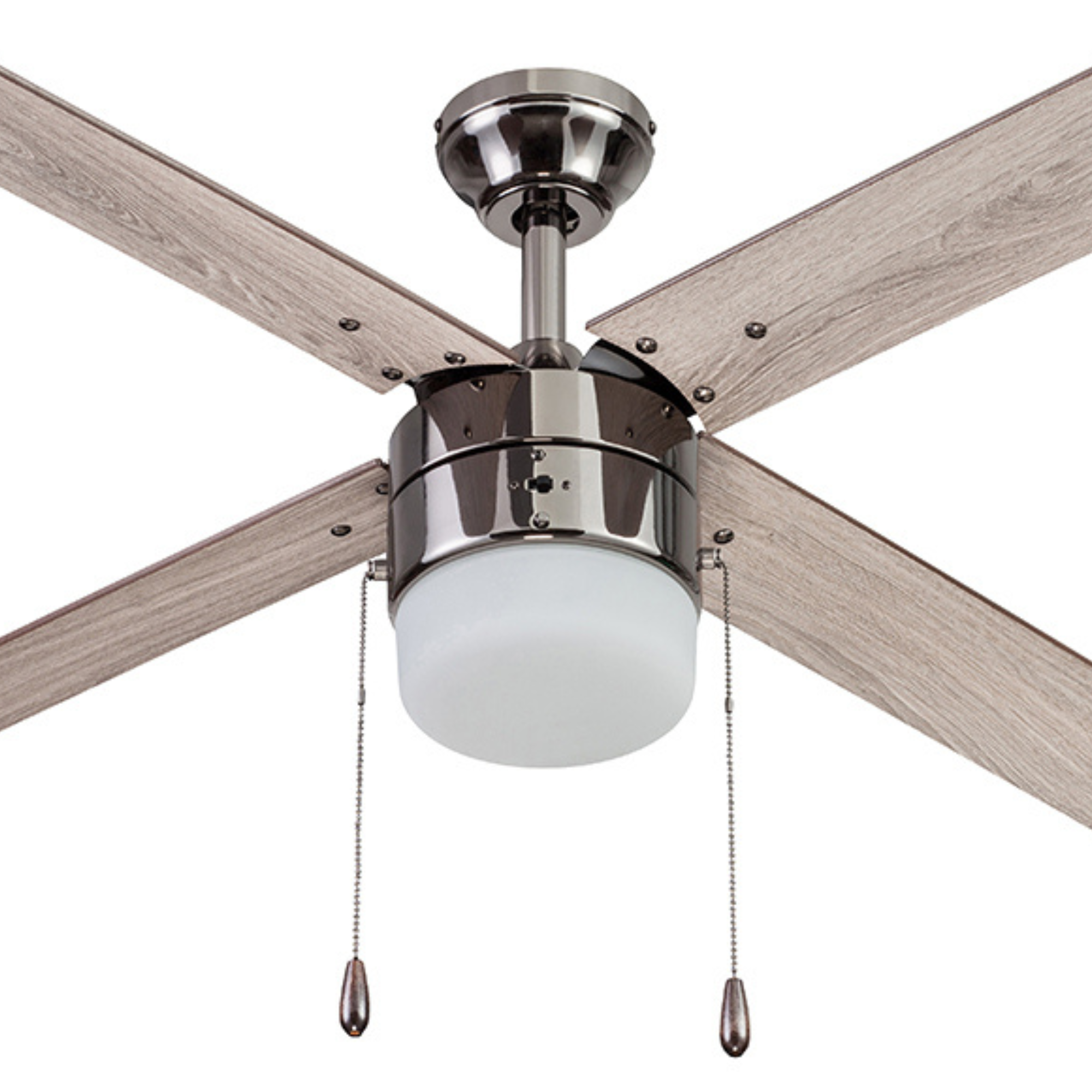 52 Inch Gun Metal Ceiling Fan with Pull Chain - Modern Industrial Style for Living Room, Bedroom, and Office Cooling