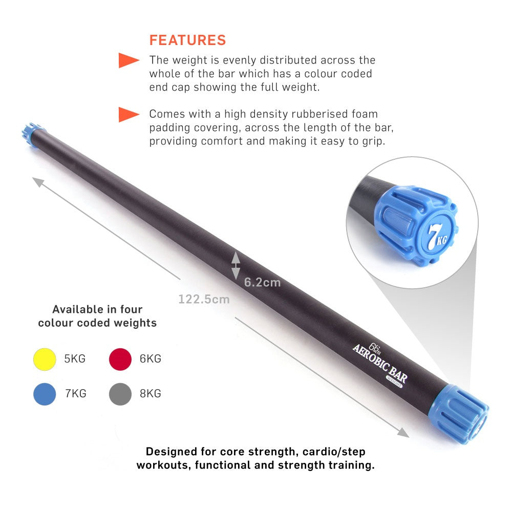 66Fit Aerobic Weighted Exercise Bar - Lightweight Fitness Bar for Home Workouts, Strength Training & Yoga | Perfect for Toning, Stretching & Full-Body Exercises