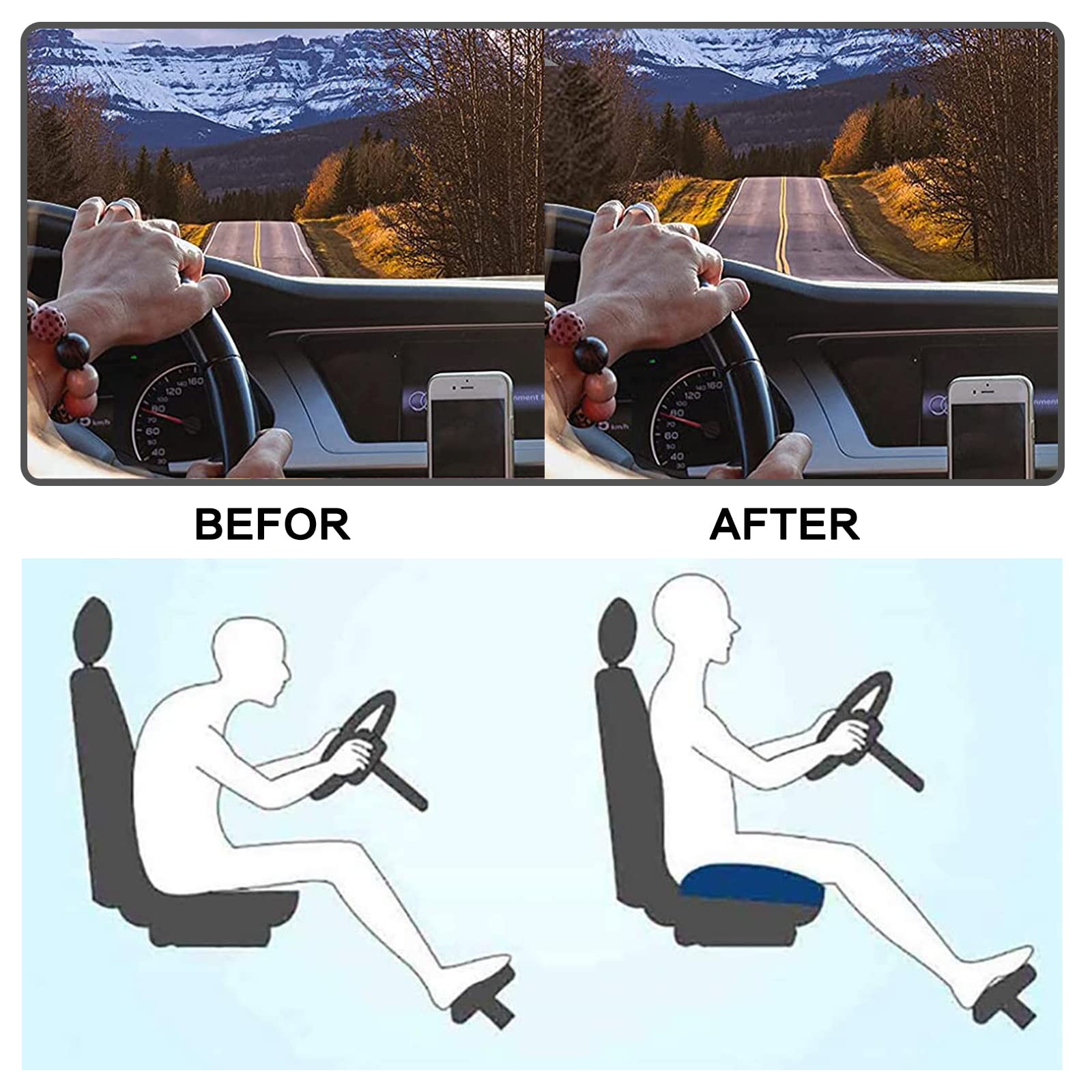 Portable Adult Car Booster Seat Cushion - Soft Height Adjuster for Driving, Office & Home Use, Increases Field of View by 10cm/3.9in, Gray - Ideal for Commuting, Road Trips & Errands