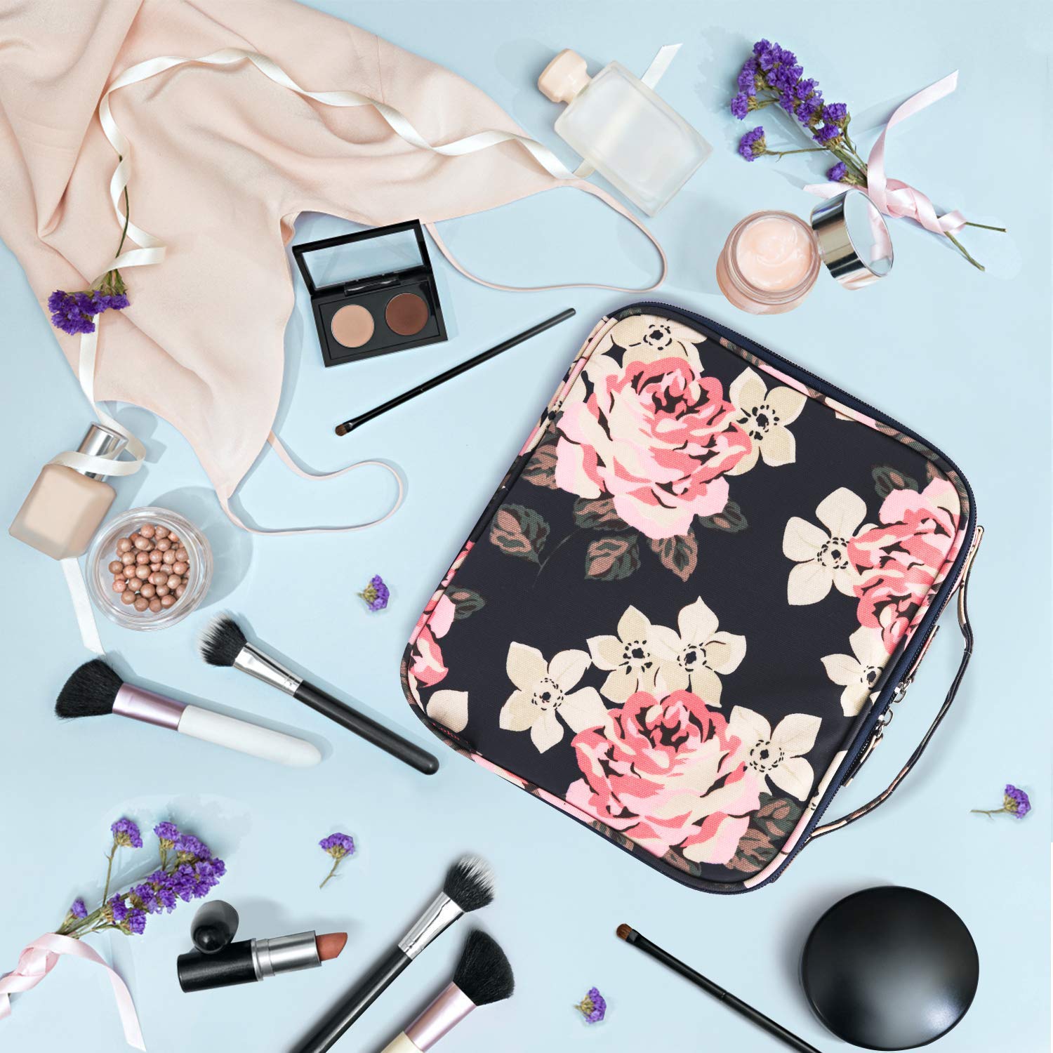 Doliva Professional Nylon Cosmetic Makeup Organizer Bag - Waterproof Travel Toiletry Case with Adjustable Compartments & PVC Zipper | Perfect for Makeup Storage, Travel Essentials, and Vanity Organization