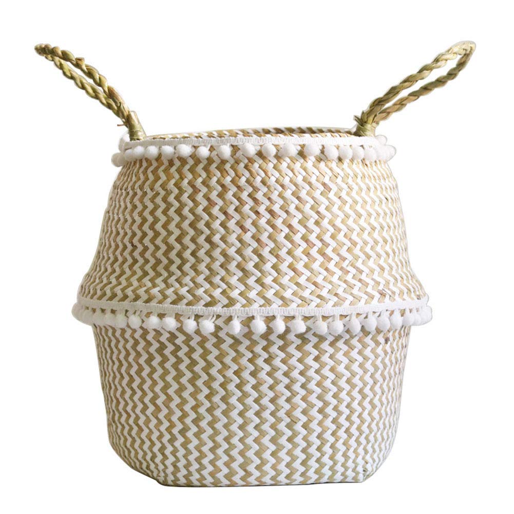 IOAOAI Natural Seagrass Woven Storage Basket - Round Plant Pot Holder, Laundry Hamper & Picnic Grocery Basket | Tall Shelf Organizer & Decorative Vase for Home, Office & Outdoor Use