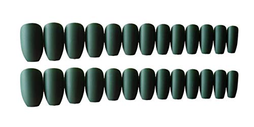 JINDIN 24PCS French Matte Fake Nails for Women - Acrylic False Nails Coffin Shape Medium Long Full Cover Nail Tips (Green) | Salon Quality Press-On Nails for Parties, Weddings & Daily Wear