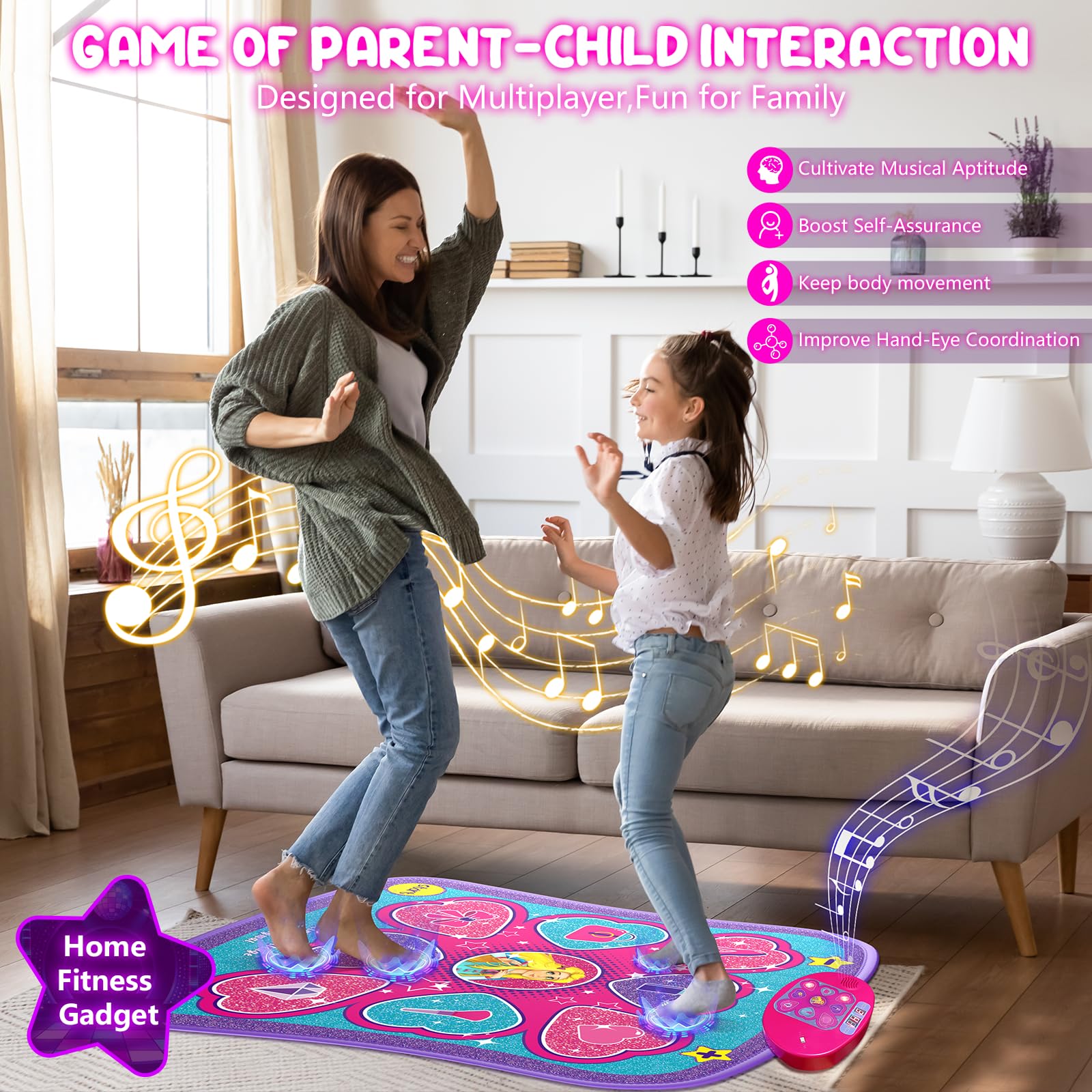 Best Dance Mat for 1 Year Old Girls - Pink & Blue Non-Slip Play Mat for Toddlers - Perfect for Birthday Gifts, Indoor Playtime & Early Childhood Development