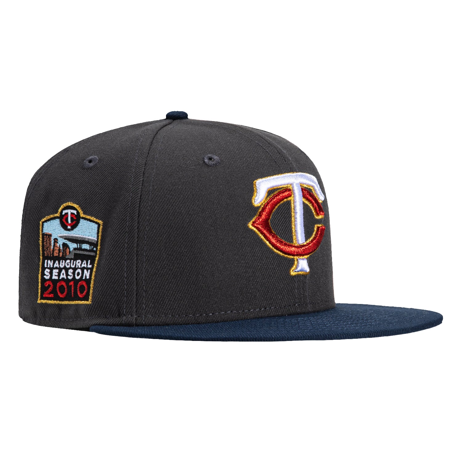New Era 59Fifty Minnesota Twins 2010 Inaugural Patch Baseball Cap - Graphite & Navy - Official MLB Licensed Hat for Baseball Fans & Sports Collectors - Perfect for Games, Gifts & Casual Wear