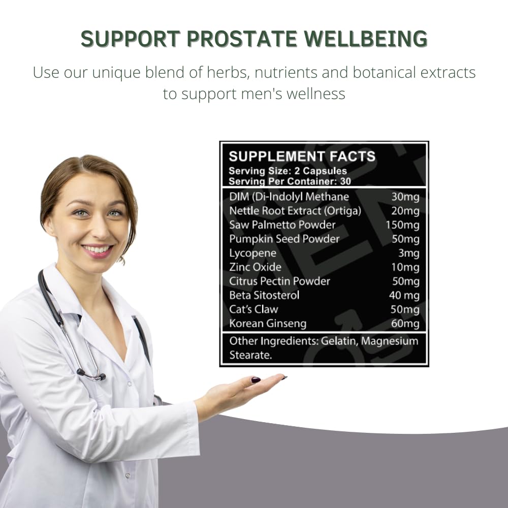 Premium Prostate Support Supplement with Saw Palmetto & Sting Nettle - Promotes Urinary Health, Better Sleep & Energy - 240 Capsules (2-Pack) for Men's Wellness & Vitality - Ideal for Active Lifestyles & Nighttime Comfort