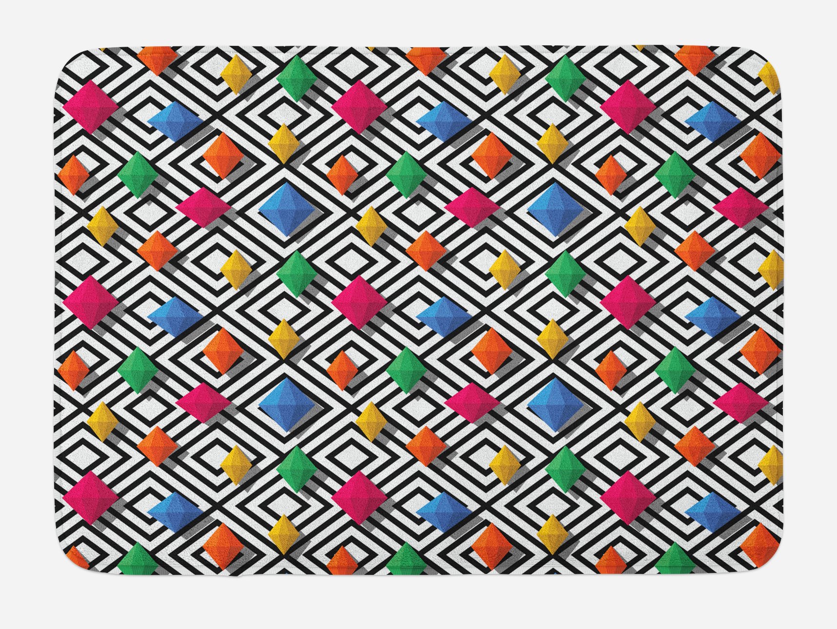 Ambesonne Geometric Bath Mat - Non-Slip Plush Bathroom Rug with 3D Diamond Gemstone Design in Black, White & Multicolor, 30.2