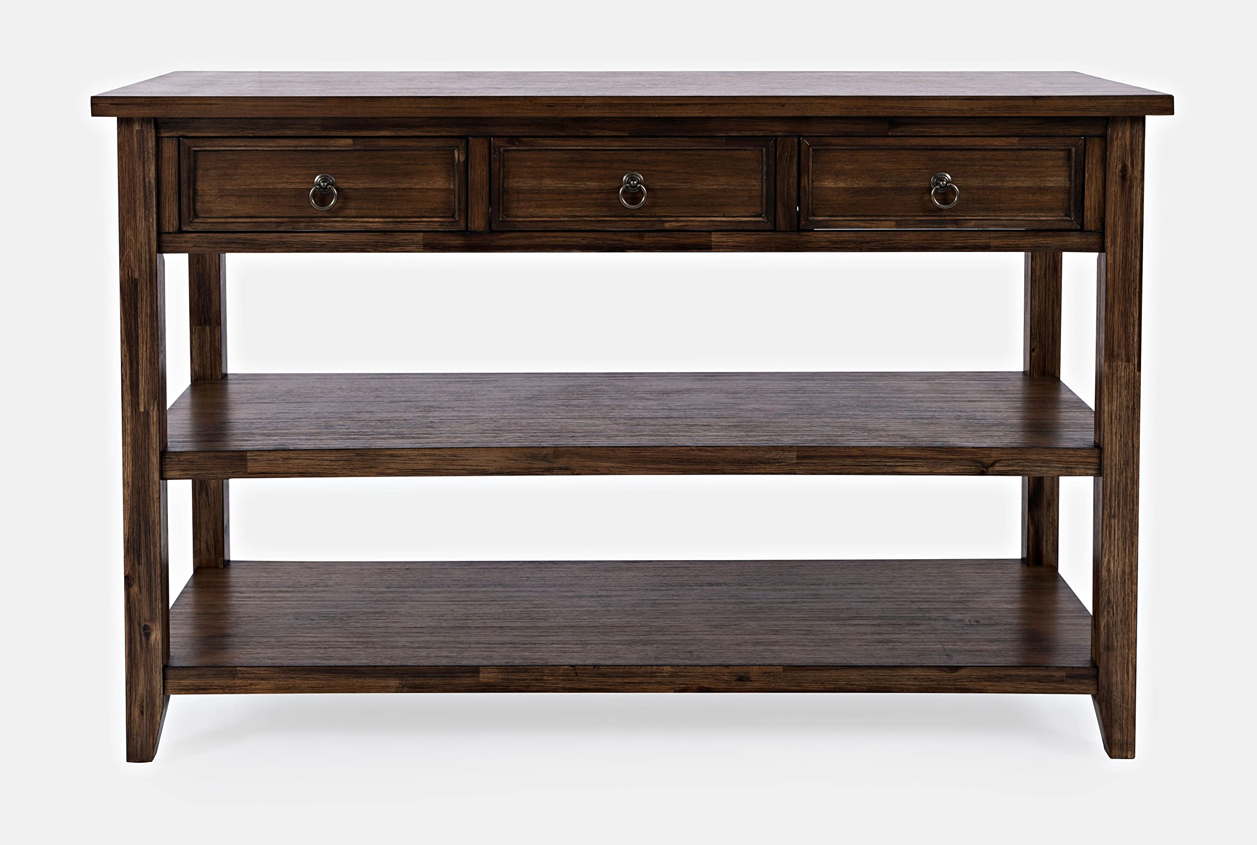 Jofran Inc. Bakersfield Sofa Table with 3 Drawers - Narrow Console Table for Living Room, Entryway & Behind Couch - Rustic Wood End Table with Storage for Small Spaces