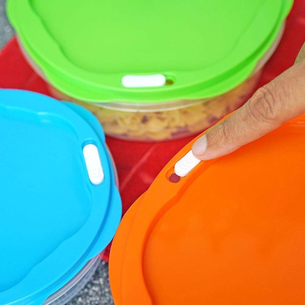 5-Piece Round Food Storage Containers Set with Colorful Snap-On Lids | Airtight Kitchen Organization for Meal Prep, Leftovers & Pantry Storage | Southern Homewares