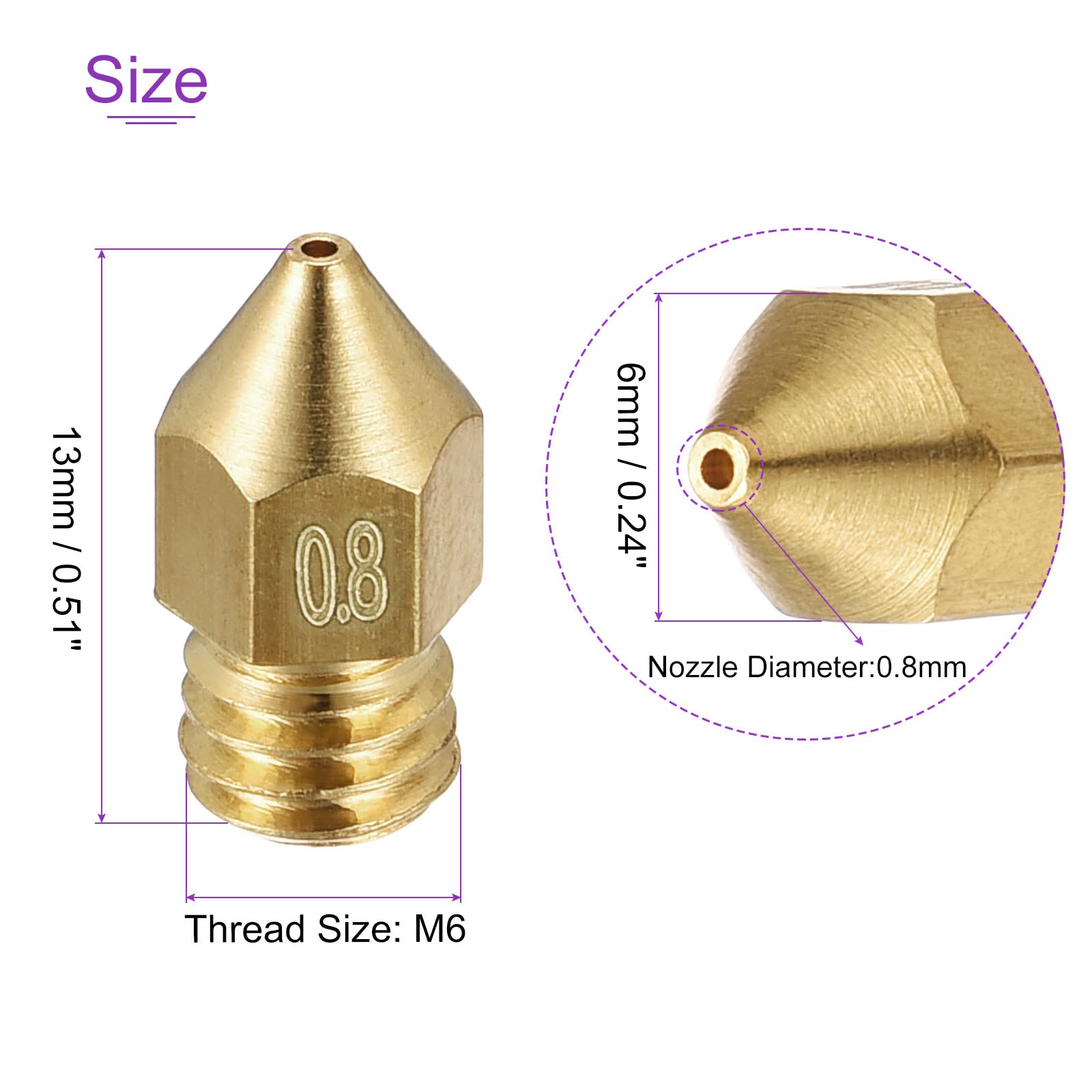 DMiotech 10 Pack 0.8mm Brass 3D Printer Nozzle - High Precision Nozzle for 1.75mm Filament Extruder - Perfect for 3D Printing, DIY Projects & Rapid Prototyping