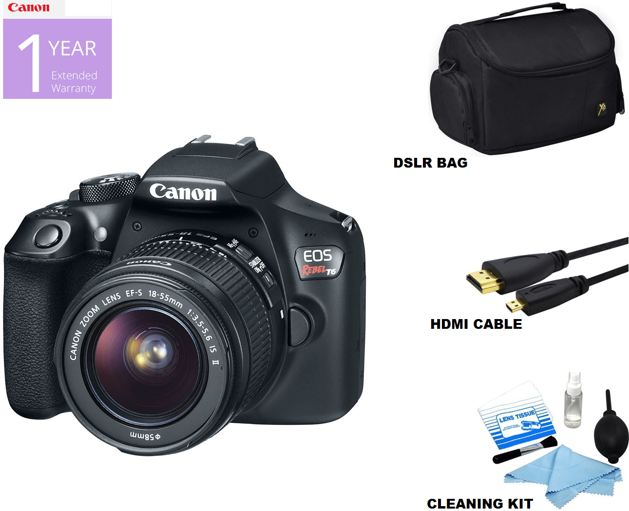 Canon EOS Rebel T6/2000D DSLR Camera with 18-55mm Lens Kit - Includes Camera Case, HDMI Cable & Cleaning Accessories | Perfect for Photography Beginners, Travel & Family Events