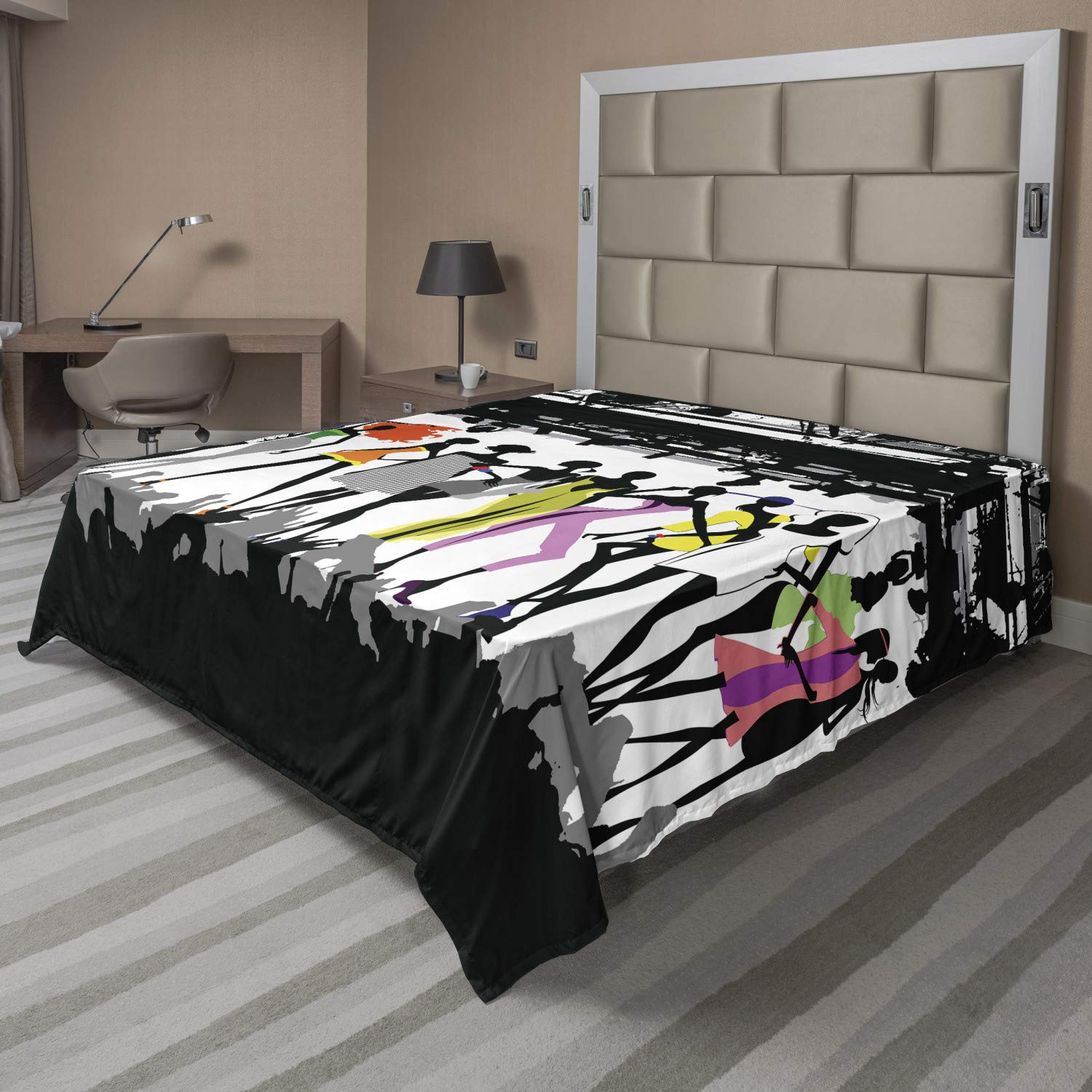 Ambesonne Funny Flat Sheet - Modern Colorful Fashion Bodycon Runway Stage Concert Top Models Design | Soft Comfortable King Size Decorative Bedding (1 Piece, White Coral Purple) | Perfect for Themed Parties, Fashion Events & Unique Home Decor