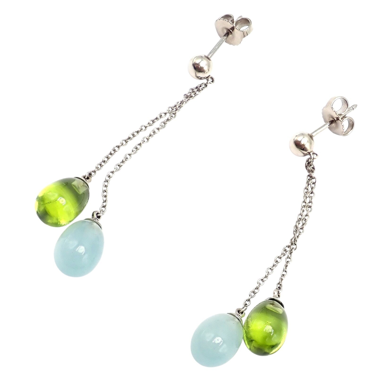 Authentic Tiffany & Co 18K White Gold Rainbow Drop Peridot Chalcedony Earrings for Women | Elegant Gemstone Dangle Earrings for Parties, Weddings & Special Occasions