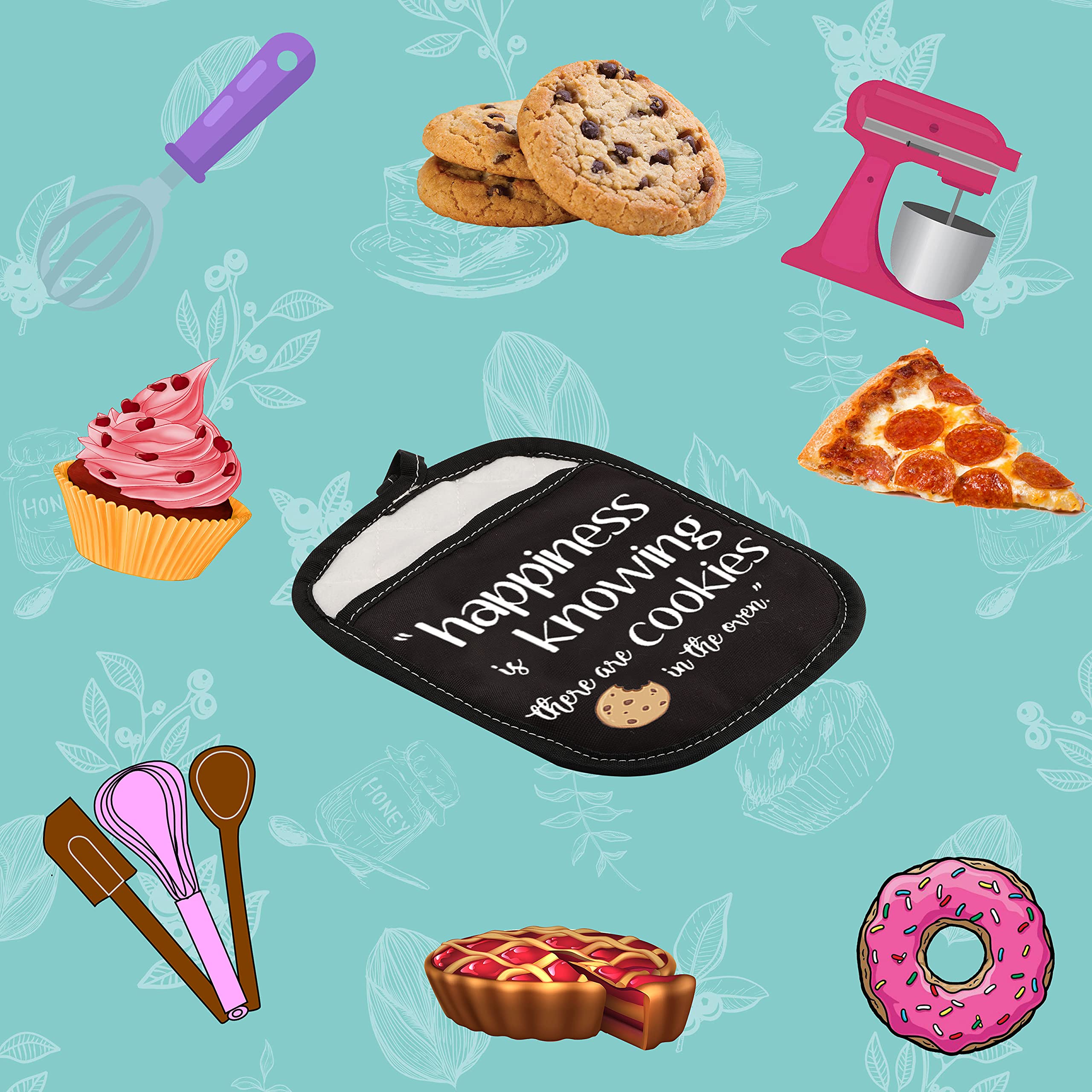 Cookie Lover Gift - 'Happiness is Knowing There Are Cookies in The Oven' Pot Holder with Pocket - Perfect for Baking Enthusiasts & Kitchen Decor