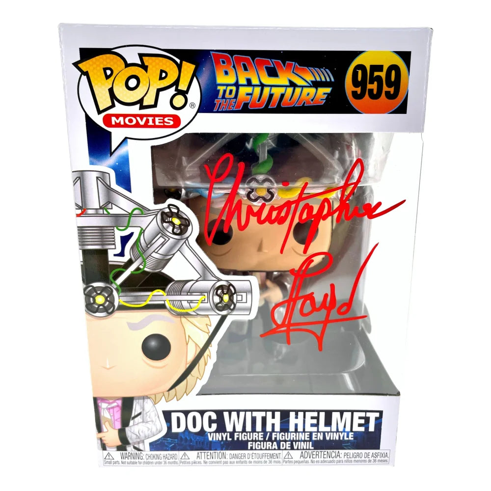 Christopher Lloyd Autographed Funko Pop Doc Brown #959 Back to the Future Collectible with JSA COA & Helmet - Perfect for Movie Fans, Gift Giving, and Pop Culture Displays