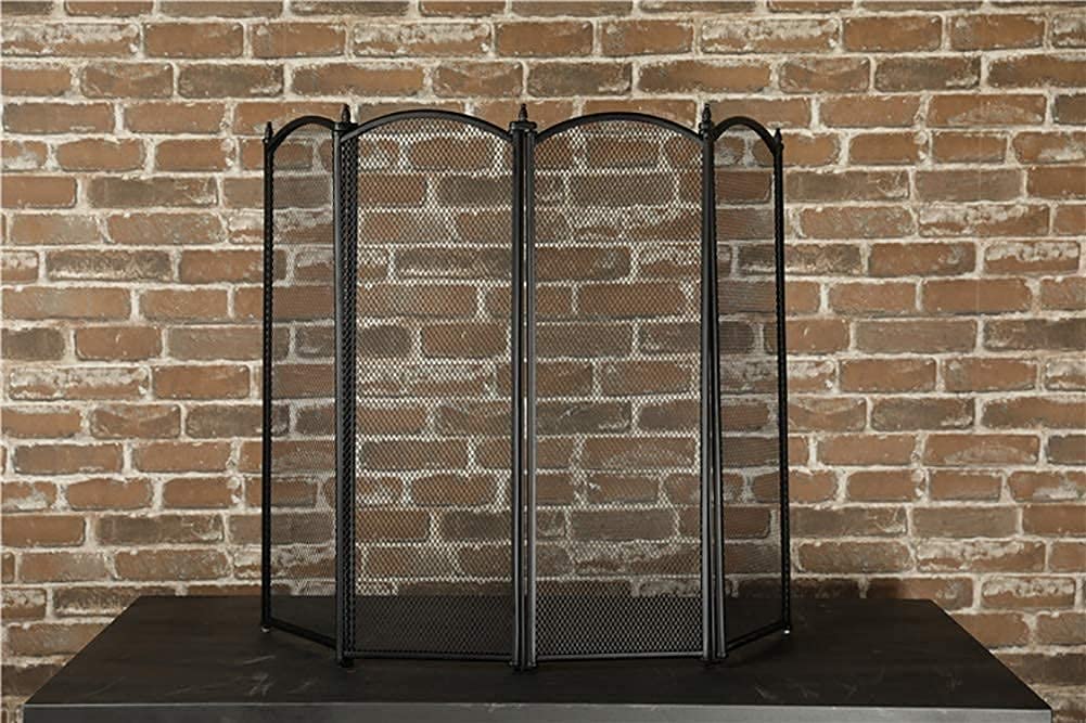 Spark Protection Folding Fireplace Screen - 4 Panel Wrought Iron Fire Guard for Indoor/Outdoor Use, Black Privacy Screen & Decorative Fence - Perfect for Patio, Garden, and Living Room Safety