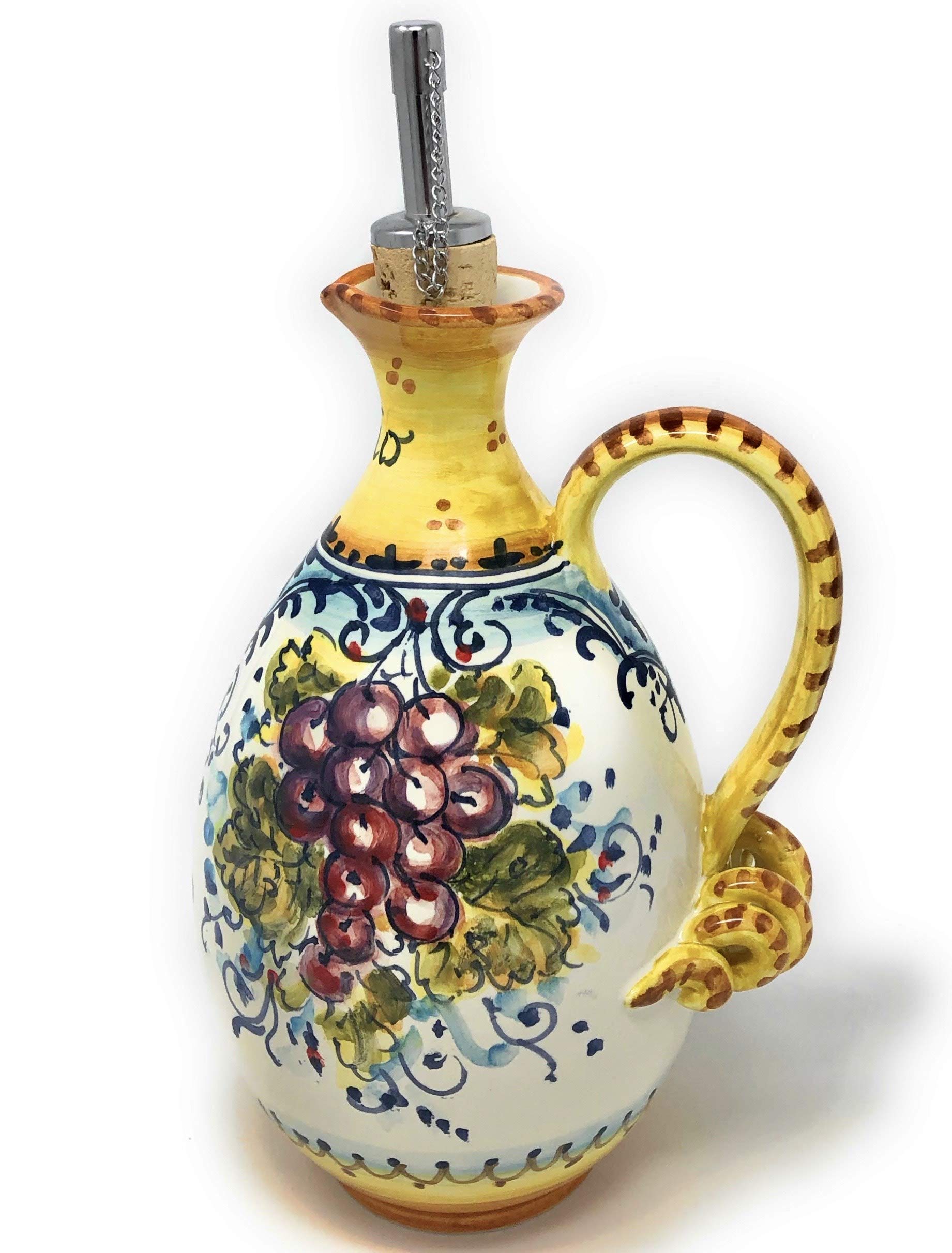 Hand-Painted Italian Ceramic Oil Cruet Dispenser - Tuscan Montalcino Art Pottery - Made in Italy - Perfect for Kitchen, Dining Table & Gift Giving