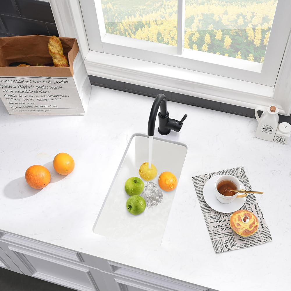 VASOYO 12x16 Inch Undermount Bar Sink - White Quartz Single Bowl Small Kitchen Sink with Bottom Grid for RV, Outdoor & Home Bar Prep | Durable & Stylish Design
