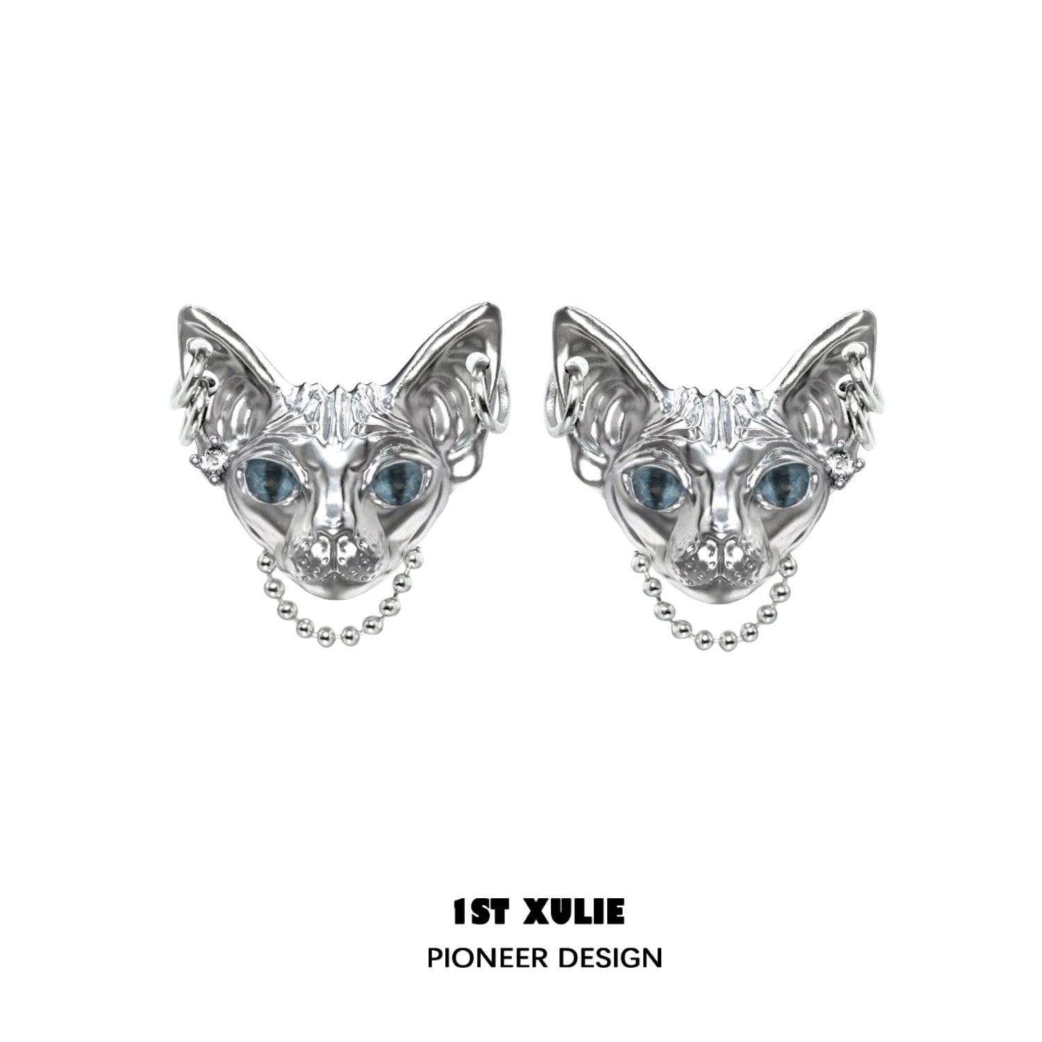 Stylish S925 Sterling Silver Cat Earrings with Dark Chain - Perfect for Women's Fashion, Gifts & Everyday Wear