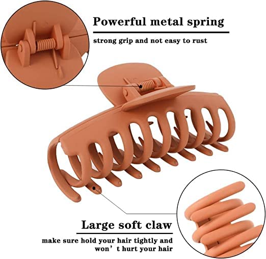 ALIBA COLLECTION 4.3 Inch Non-Slip Hair Claw Clips for Women & Girls - 4 Pack (Black, Khaki, Pink, Green) | Strong Hold Hair Clips for Thick Hair, Ponytails & Updos | Perfect for Work, Gym & Everyday Styling