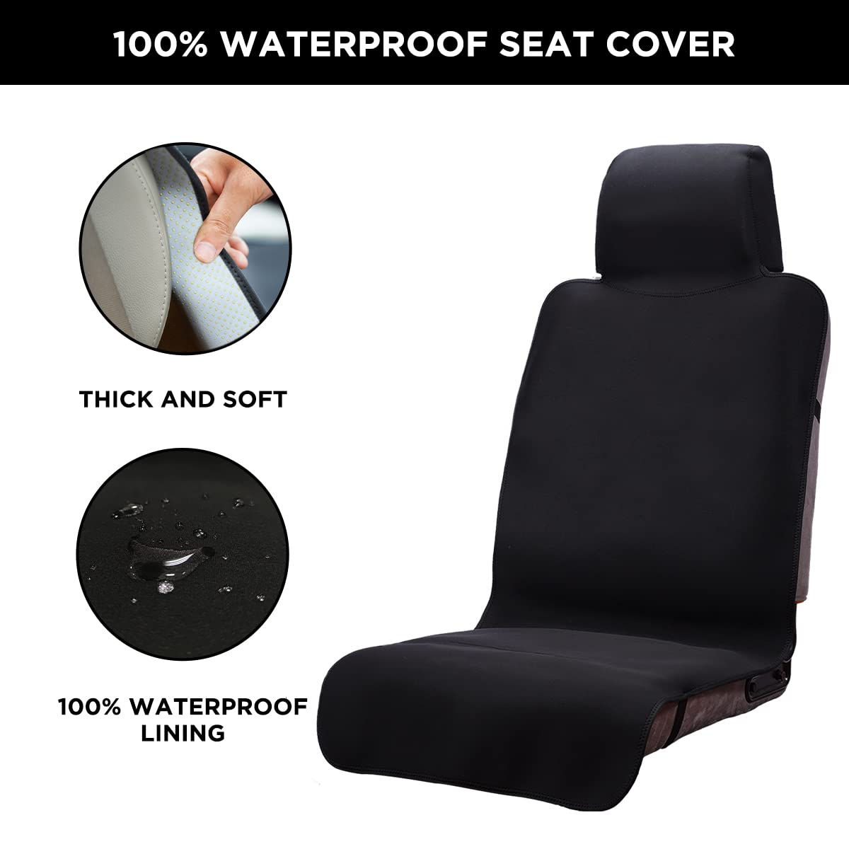 Waterproof Car Seat Cover - Upgraded Anti-Slip Sweat Protection for Universal Car, Truck & SUV Seats - Ideal for Surfing, Yoga, Gym & Workout - Perfect for Daily Commute, Road Trips & Outdoor Activities - Black