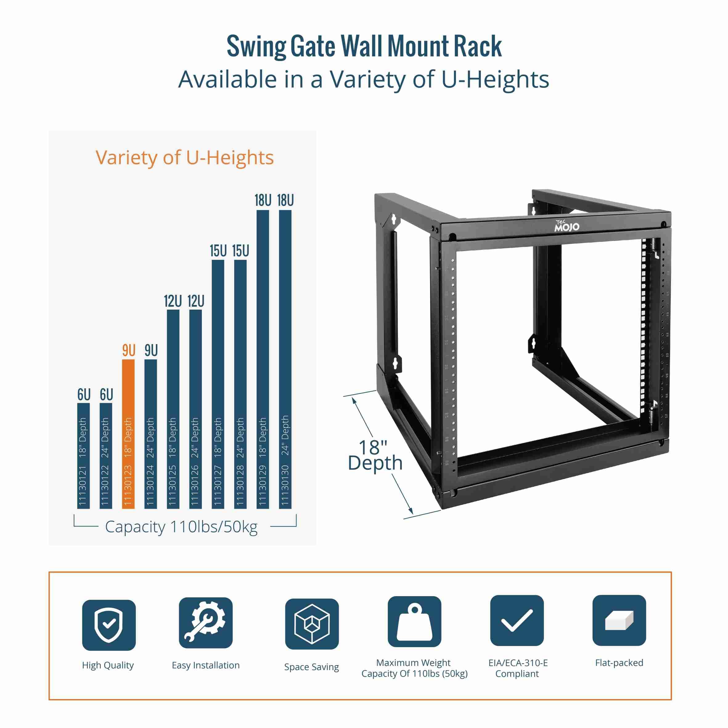 9U Wall Mount Server Rack - 19 Inch Open Frame Network Rack for Computer/AV/Data/IT Equipment - 18