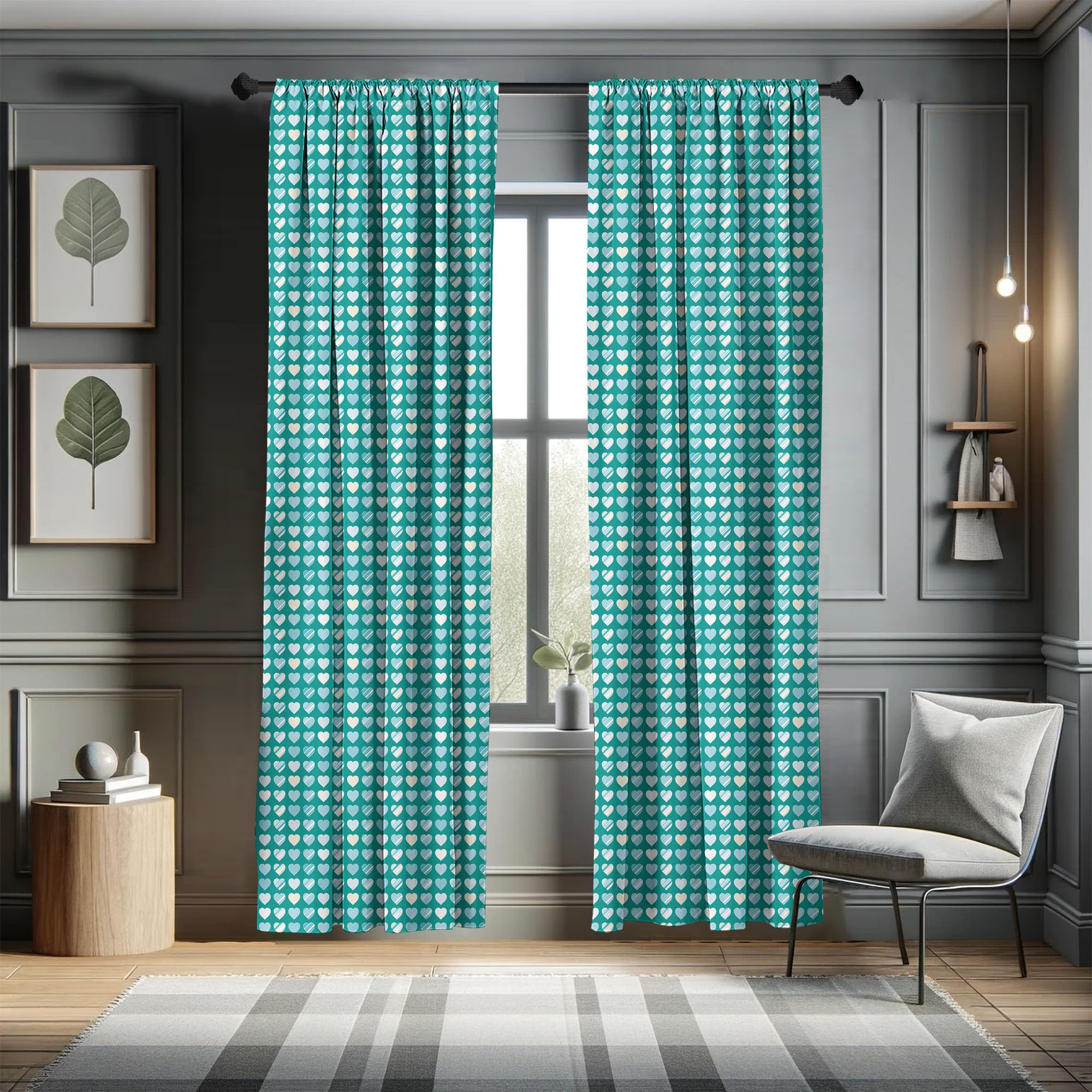Ambesonne Romantic Heart Lovers Window Curtains - 2 Panel Set with Rod Pocket, 28