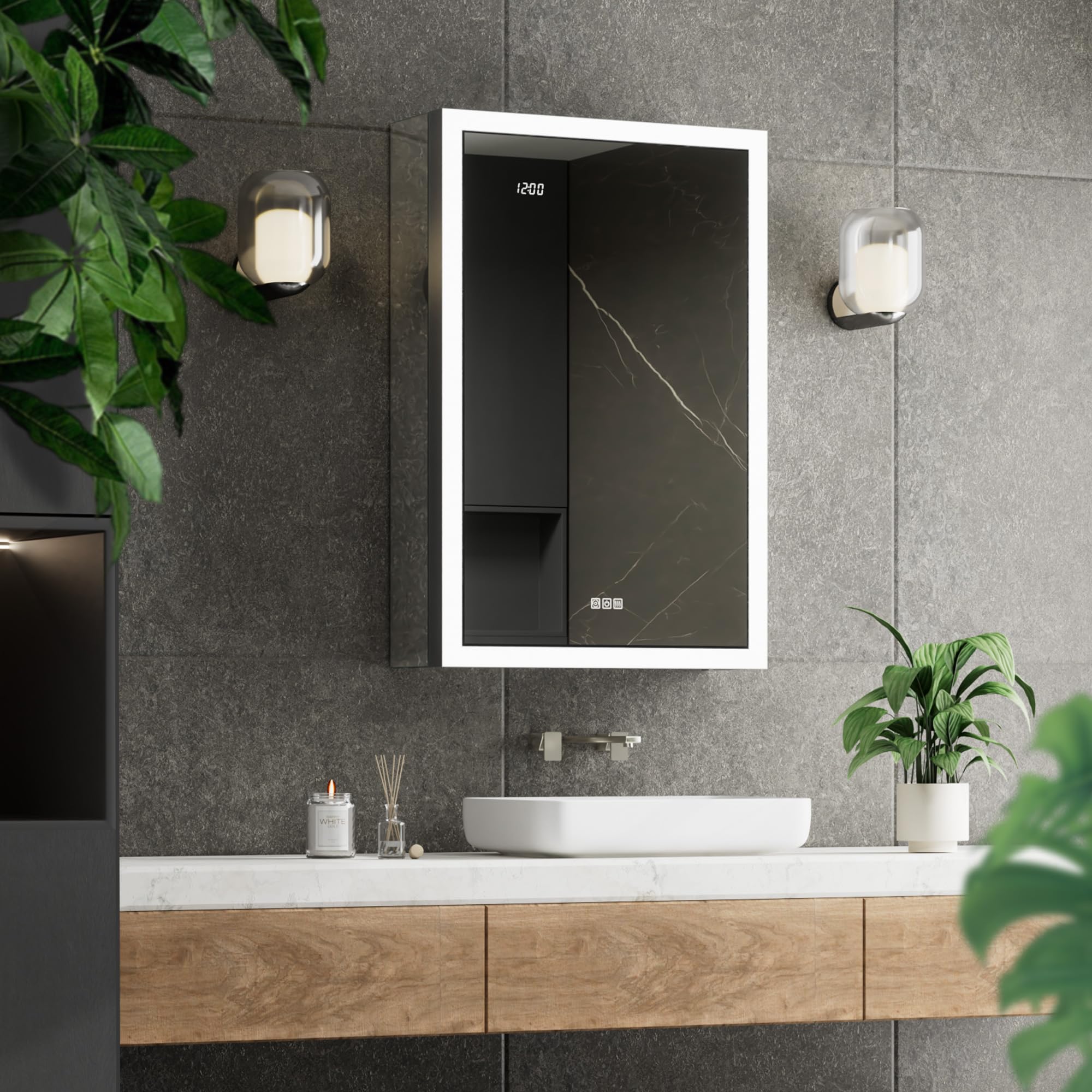 24x32 Inch LED Medicine Cabinet with Mirror - Dimmable, Fogless Aluminum Bathroom Storage with Outlet, Time Display & Motion Sensor Light | Perfect for Modern Bathrooms, Vanities & Spa-Like Retreats